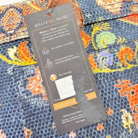 NWT Mona B Weekender Tote Blue Tan Upcycled Canvas Boho Carpet Print - Picture 7 of 11